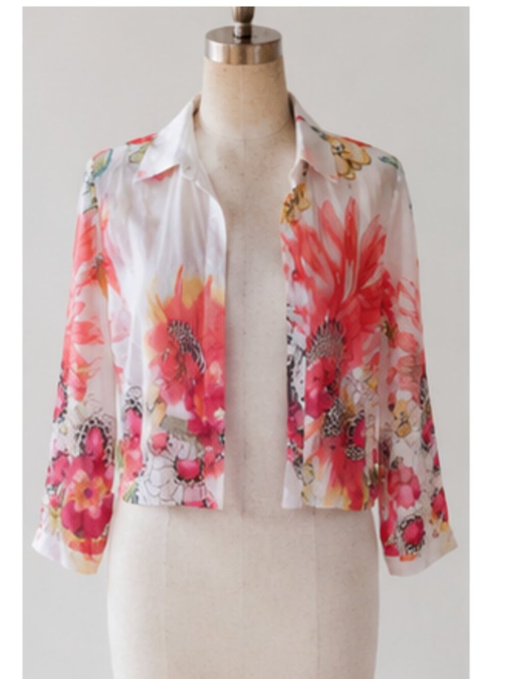 Mishca 100% Cotton Tropical Floral Button Front Blouse Women's S